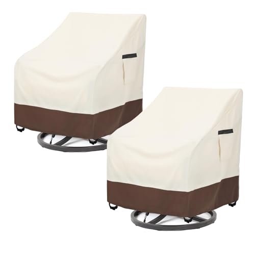 Outdoor Waterproof Patio Chair Covers, 30W x 34D x 36H inches Weather Resistant Furniture Cover Heavy Duty 600D Oxford 2-Pack, Beige and Brown