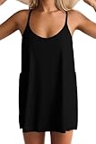 EVOCRCO One Piece Swimdress Swimsuit for Women Two-in-One V Neck Swim Dresses Bathing Suit with Two Pocket Built in Shapewear Black