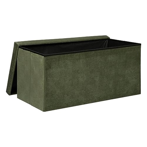 Miniatura 3 de Atmosphera - Banco De Almacenaje Lilou, Verde Caqui - Plegable, Tela De Terciopelo, 76 X 38 X 38 Cm - Para Salón Y Dormitorio