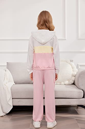 Hopeac 2 Piece Girls Athletic Clothing Sets Sweatsuits Casual Color Block Knit Pullover Sweatsuit Sweatshirt Fall Outfits #TOP3