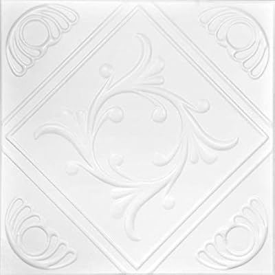 A La Maison Ceilings R02 Diamond Wreath Pre-Painted Foam Glue-up Ceiling Tile (129.6 sq. ft./Case), Pack of 48, Ultra Pure White