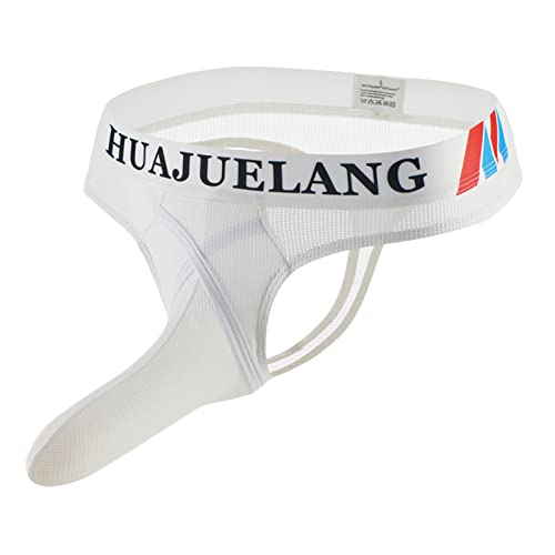 ROUJI Men's Sexy Cotton U-Convex Elephant Nose Bulge Pouch Jockstrap Gay Underwear Briefs G Strings Thongs Mesh Splice Low Waist Soft Stretch Athletic Supporter Underpants Triangle Panties Knickers