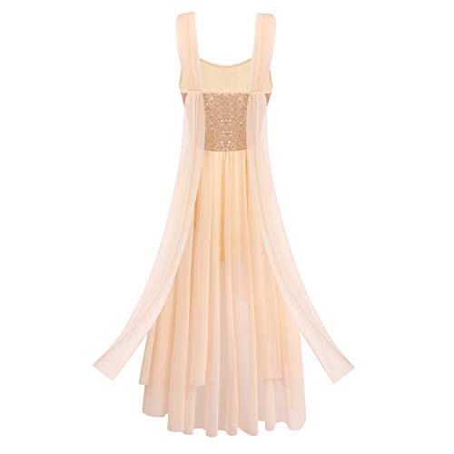 Robe de danse lyrique extensible à paillettes avec jupe asymétrique L