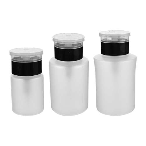IMIKEYA 3 Frascos Dispensadores a Presión para Quitaesmalte 60 Ml 150 Ml y 180 Ml Botellas Vacías de Plástico Negro Antiderrame Ideales para Salón de Belleza y Uso Diario