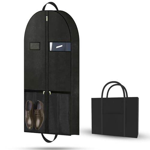 Black Garment Bag for Business Traveler; Business Weekender Garment Duffel Black; Keeps Suits Flat and Unwrinkled Protect Suits; Durable; Pairs with Packing Cubes; Consultant-Ready for Work Trips