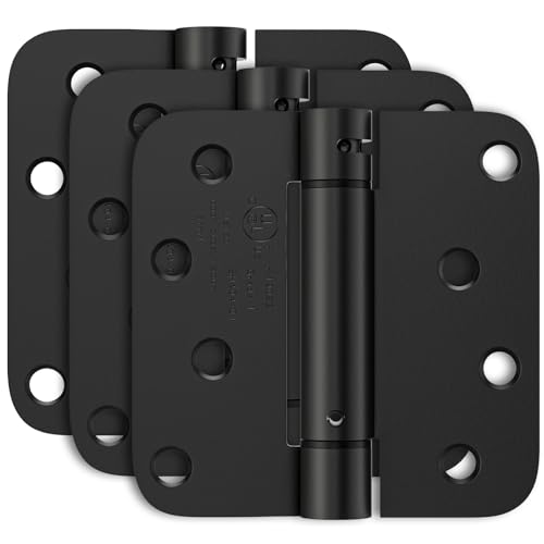 Bubxo 3 Pack Black Self Closing Door Hinges, 4 Inch Auto Close Door Hinges with 5/8'' Radius Corners, Adjustable Tension for Garage, Front, Back Door, UL Listed, Left and Right Hand