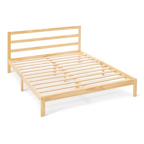 Amazon Basics Estructura Cama de Madera con Cabecero, Madera Maciza de Pino, Incluye Somier, 160 x 200 cm, Pino