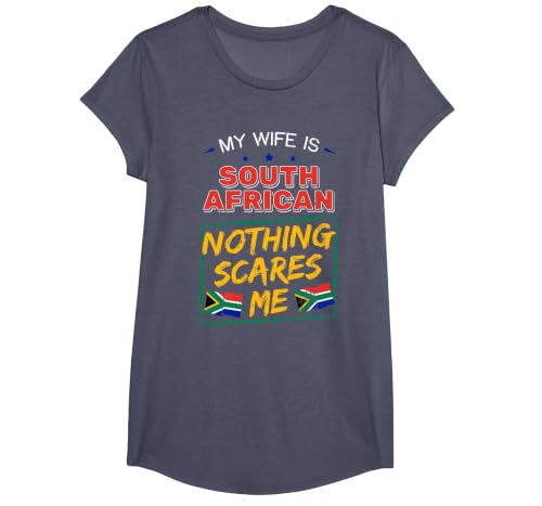 My Wife is South African South Africa Heritage Roots Flag T-Shirt, Girls, Heather Blue, Medium