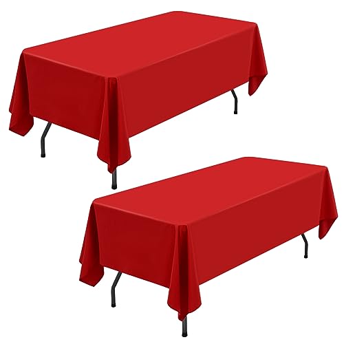 Showgeous Paquete de 2 manteles de poliéster Rojo de 60 x 126 Pulgadas, Ropa de Mesa de Tela Rectangular, manteles Rojos Lavables para Boda, Banquete, Fiesta, Restaurante, Buffet, Camping