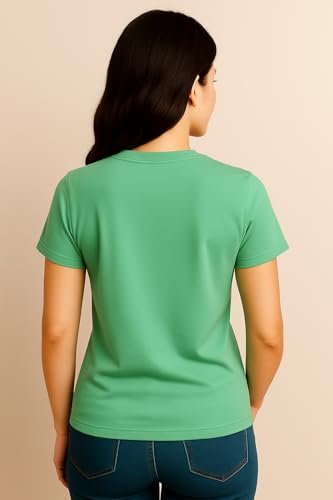 Image of Women's Solid Round Neck Half Sleeves Polyester T-Shirts, Moisture Wicking t-Shirt (Pack of 1)