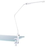 LED Schreibtischleuchte in der Farbe weiß mit Standfuß und Schraubklemme