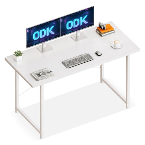 ODK Schreibtisch, 120×48cm Computertisch Bürotisch für Arbeitszimmer, Schlafzimmer, Wohnzimmer,Büro, Schreibtisch Klein Modern Holz PC Tisch Officetisch für Home, Office, Weiß