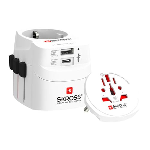 SKROSS 1.302472 Pro Light USB (AC) World Adaptador de Viaje Universal + USB C 3.0 A y USB A 2.4 A....