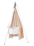 DESIGN aus Skandinavien. Leander Wiege - Babywiege weiß inkl. Matratze und Deckenhaken - mit Himmel (Schleier) soft pink + Stativ weiß