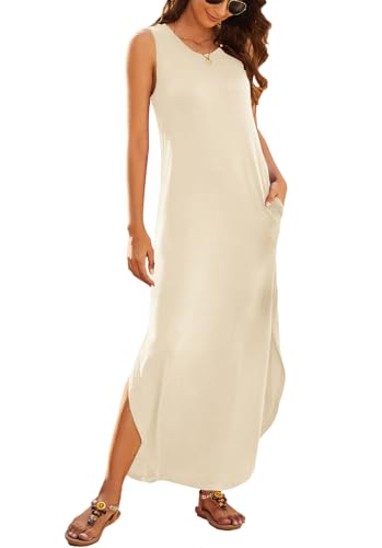 Image of Hount Women's Casual Summer Sleeveless Dress Loose Split Maxi Dresses with Pockets