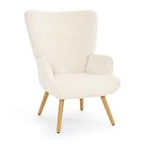 Goeurvant Ohrensessel Sessel Wohnzimmer, Skandinavischer Stil Relaxsessel Polstersessel mit Hoher Rückenlehne Loungesessel aus Teddy-Stoff, Creme