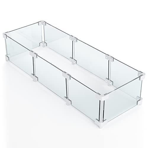 Grisun Rectangle Fire Pit Glass Wind Guard - 41.5 x 11.5 x 6 inch, Thick 5/16 inch Heat-Resistant Tempered Glass Guard with Hard Aluminum Corner Bracket and Aluminum Feet for Propane, Gas, Outdoor