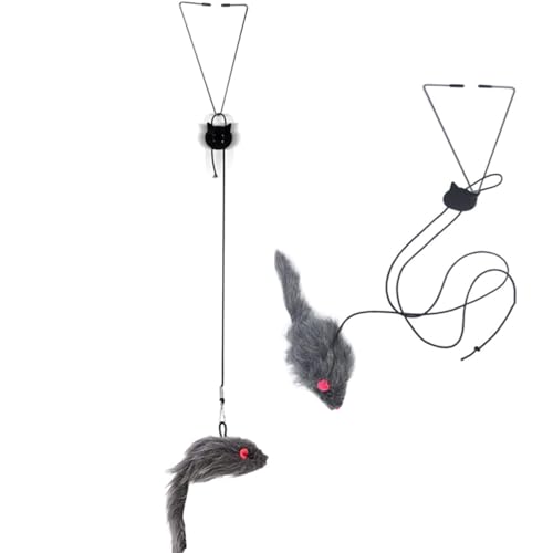 ZHAOYCSH 2 Pezzi Giocattolo per Gatti Interattivo Appeso alla Porta con Topo Morbido ed Elastico, Giocattoli Antinoia con Cinturino Regolabile per Gattini e Gatti Adulti, Gioco da Casa