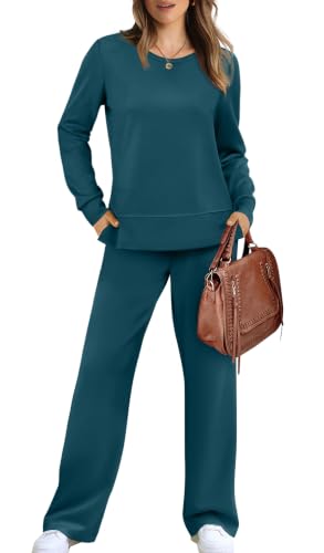 Image of WIHOLL Women's 2 Piece Lounge Sets Sweatshirt Casual Travel Outfits Fashion Wide Leg Tracksuit Cozy Sweatsuits