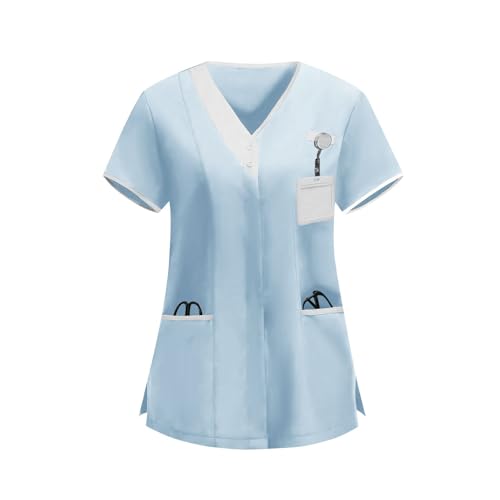 Image of 2026 Scrub for Cleaning Jobs Uniform, Multi Pockets Scrubs for Women Sets, V-Neck Top & Straight Leg Pants Scrubs Set