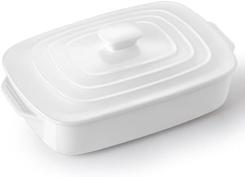 Large Ceramic Casserole Dish with Lid, 4.0 Quart Covered Rectangular Stoneware Baking Dishes for Oven, Deep 9x13 Inch Lasagna Pans for Baking and Serving, Perfect for Christmas Gifts, White