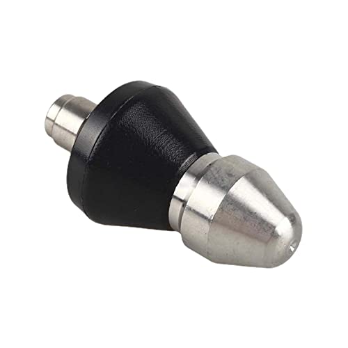 Tumotsit High Pressure Sewer Jetter Nozzle, Stainless Steel, 6 Hole, 1/4 Inch Quick Connect, 5000 PSI, Black+Silver