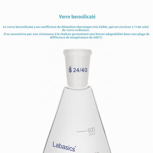 Labasics Flacon Erlenmeyer en Verre 24/40, Flacon à Paroi Épaisse en Verre Borosilicaté avec Joint Extérieur Conique Standard 24/40, 500 ml – vue 4