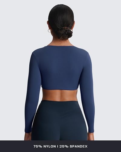 Image of Aoxjox Sienna Twist Deep V Training Women's Long Sleeve Crop Top