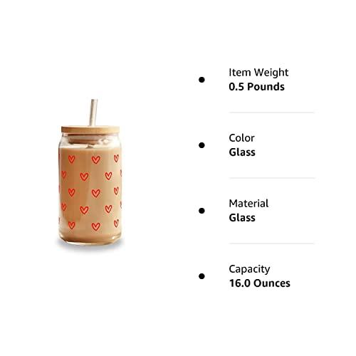 Hearts Glass Cup With Lid And Straw Color Changing Vinyl, Iced Coffee Valentines Day Can Tumbler Mug #TOP6