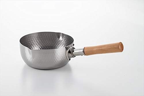 MARUYAMA GIKEN 煌六花 KOURIKKA Yukihira Pan 18cm(7.0inchi), 1.8 quart KRY-18 Stainless Steel Traditional Japanese Saucepan Wood Handle MADE IN JAPAN
