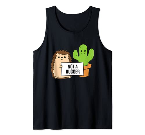 Cute Hedgehog and Cactus Not A Hugger Cactus Hedgehog Tank Top, Black