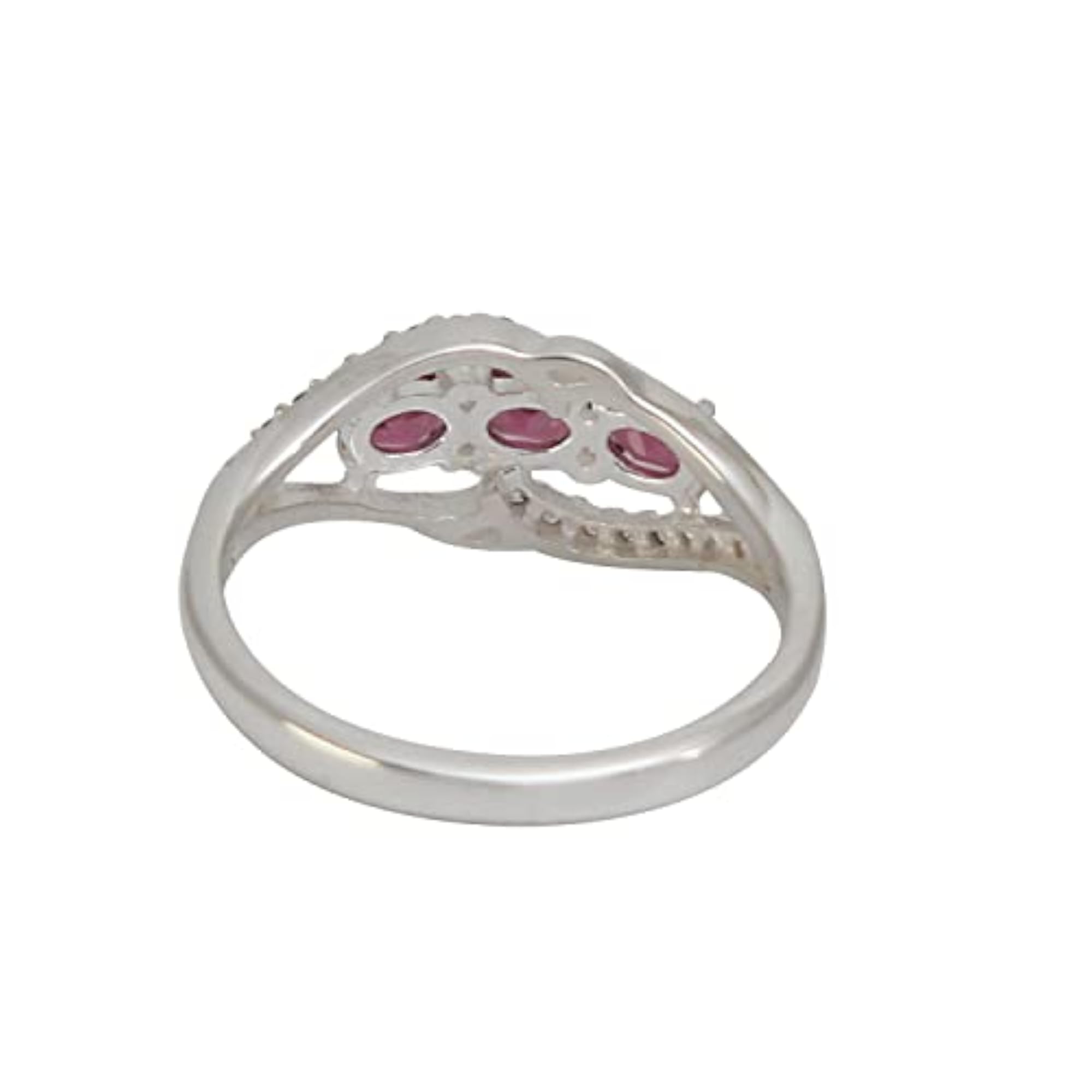 Women's 925 Sterling Silver Rhodolite Garnet & White Zircon Ring