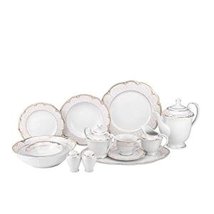 Royalty Porcelain Antique 57-pc Dinnerware Set ‘Sandra Pink Gold’, Fine Porcelain
