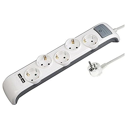 Electraline 62506 Regleta Base múltiple, Blanco, 5 Tomas + 2 USB