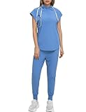Unisex Scrub Set Leichtes atmungsaktives Cape Ärmel Tunika Hose 2 Stück Set Medizinische Uniform SPA, Hellblau L