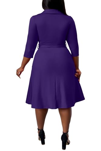 Image of FANDEE Plus Size Midi Dress for Women - Printing Summer Dresses for Wedding Guest Cocktail Party 3 /4 Sleeve V Neck(L-5XL)