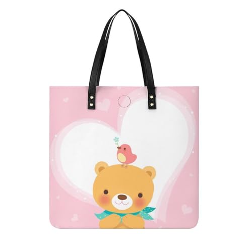 Sac à main shopper Ours Oiseau pour femmes | Grand tote bag de voyage 39x39cm