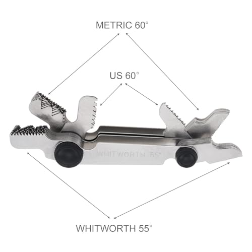 SMGDA 5 Pieces Stainless Steel Screw Thread Pitch Cutting Gauge Tool Set 58 Blades Metric 60° &Whitworth 55°& US 60° + 51Blades America SAE Type +3 Pcs Center Gage for Industrial Measurement