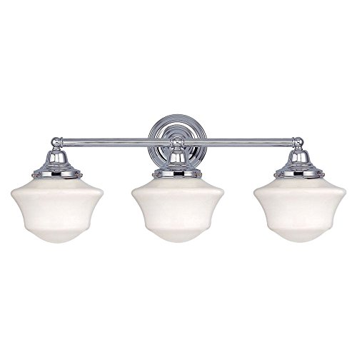 Design Classics Schoolhouse Bathroom Light with Three Lights in Chrome Finish