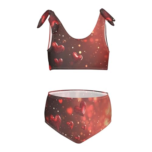 Romantic Heart Pattern Girls Bikini Sets 2 Piece Swimsuits Bathing Suit Swimwear