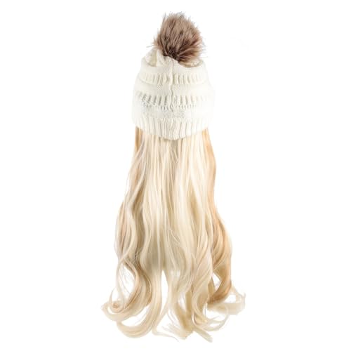 Veemoon Gorro de Invierno con Peluca Larga Ondulada Desmontable Gorro de Punto Mujer Gorra con Cabello Sintético Natural para Fiesta y Cosplay