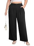 Lastshe Plus Size Dress Pants for Women Wide Leg High Waist Work Casual Slacks Pull on Palazzo Trousers Spring Clothes,Black,3X