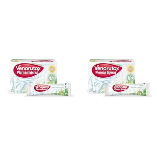 Venorutox, Piernas Ligeras Sabor Naranja Limón, Alivio Piernas Cansadas e Hinchadas, 2g x 20 Sobres (Paquete de 2)