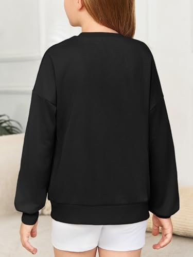 Haloumoning Girls Crewneck Sweatshirts Kids Casual Long Sleeve Loose Tops Fall Comfy Lightweight Pullovers 5-14 Years4