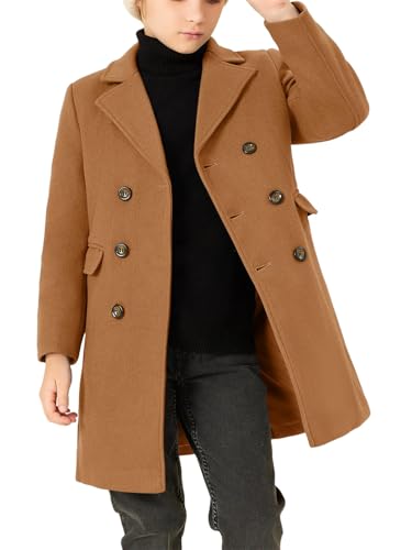 Image of Haloumoning Boys Dress Coats Double Breasted Trench Coat Winter Pea Coat with Pockets 5-14 Years