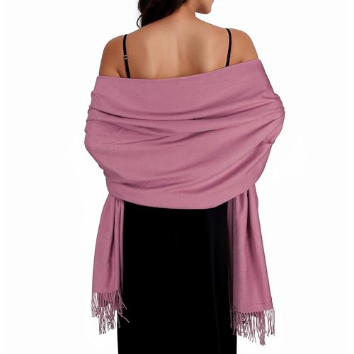 Grande écharpe douce style pashmina de cérémonie rose taille L