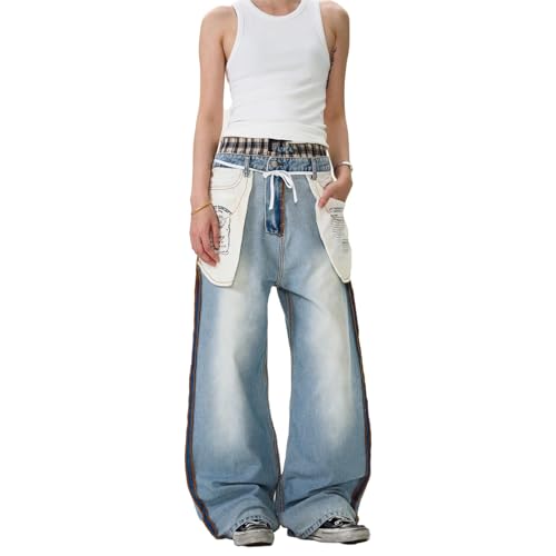 GUOYUXIAO Men's Jeans American Retro Denim Pants with Wide-Leg Casual Straight-Leg Trouser for Men2