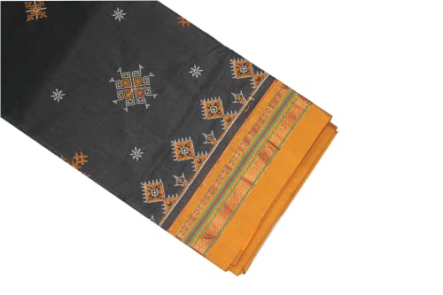 Image of Women Ilkal Cotton Blended Silk Kasuti Embroidery Saree with Traditional Stripe Pallu Unstitched Blouse Pattu