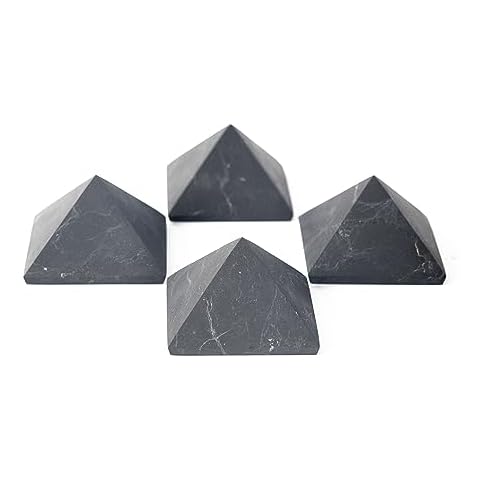 Karelian Heritage Shungite Pyramid Bulk | Unpolished Black Stone Shungite Protection | Small Black Pyramid 2 inch (5 cm) | Reiki Charged Protection Set of 4 | Grounding Stone for Home Office S102 Cover