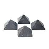 Shungite Pyramid Set 4 Pcs Non-Polished 2 inch (5 cm) | Black Stone Shungite Protection | Meditation Reiki Grounding Stone for Home Office